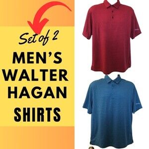 Walter Hagen Set of 2 Men's Golf Polo Shirts Red Blue Striped 11 Majors Medium